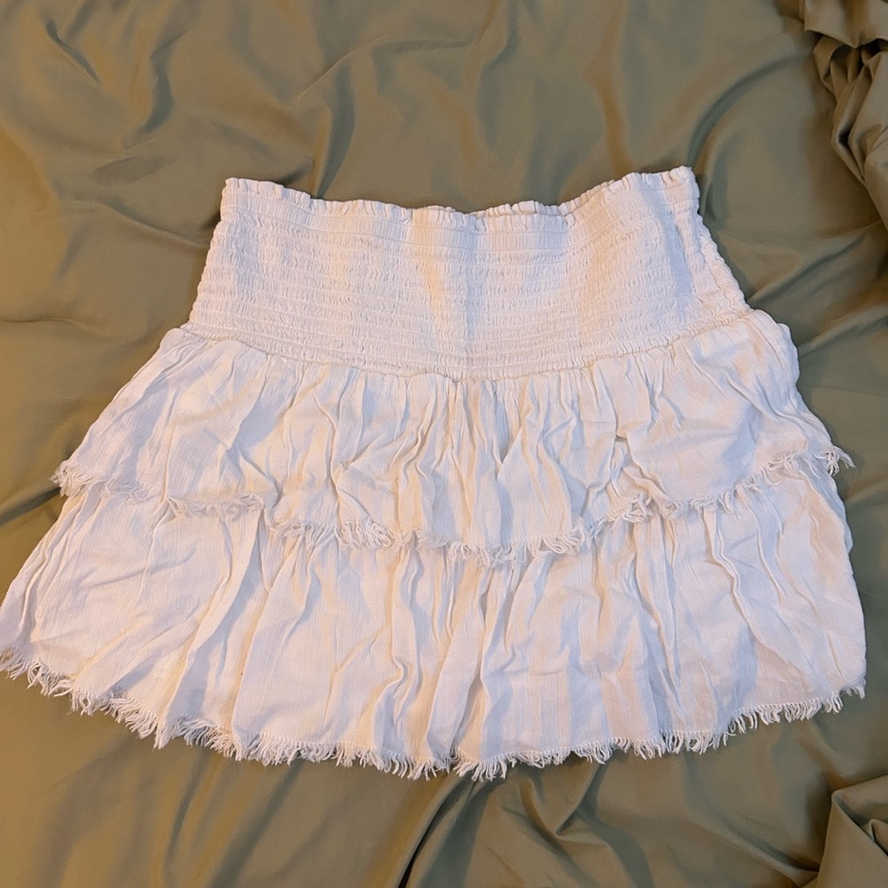 Aerie White Smocked Bubble Mini Skirt